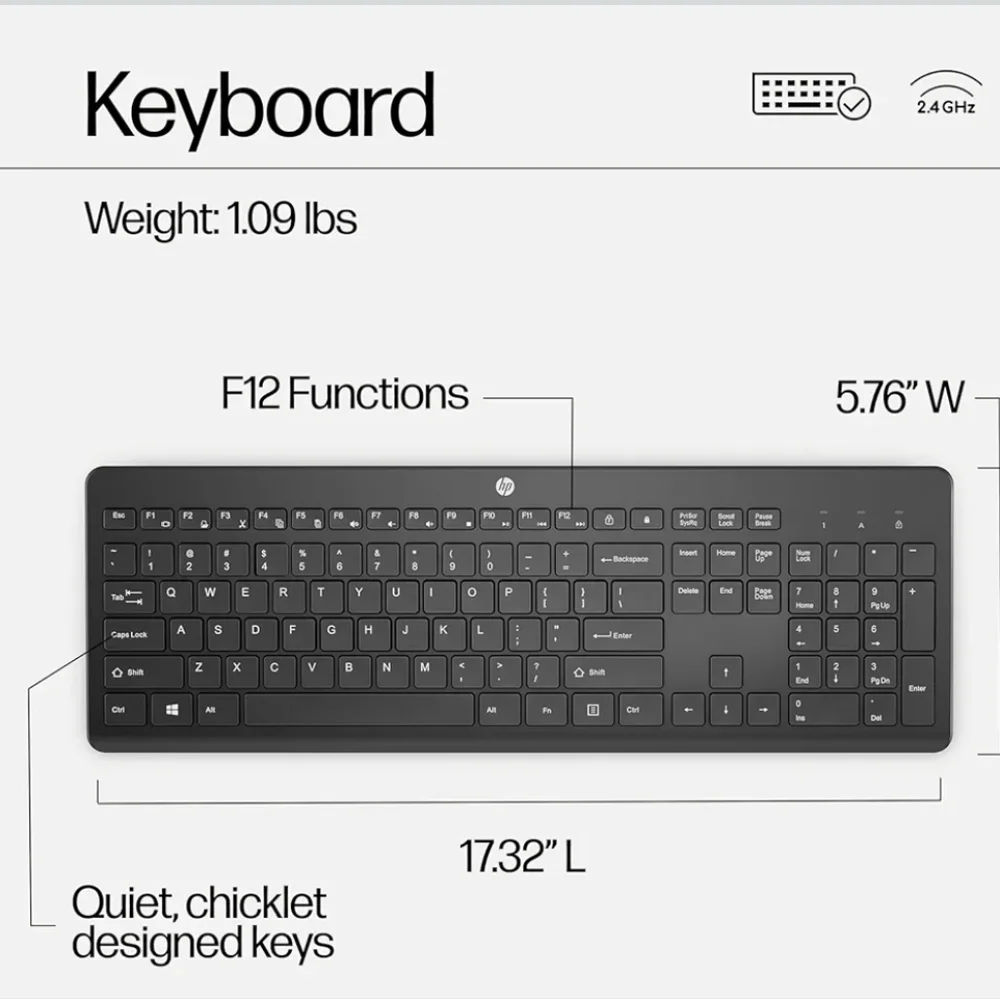 HP 230 Wireless Keyboard & Mouse Combo Black | 2.4GHz USB Receiver PC Laptop